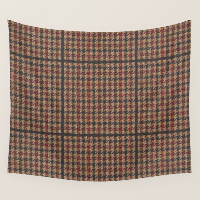 Vintage Brown Houndstooth Tweed  Wall Tapestry Gallery Image 1