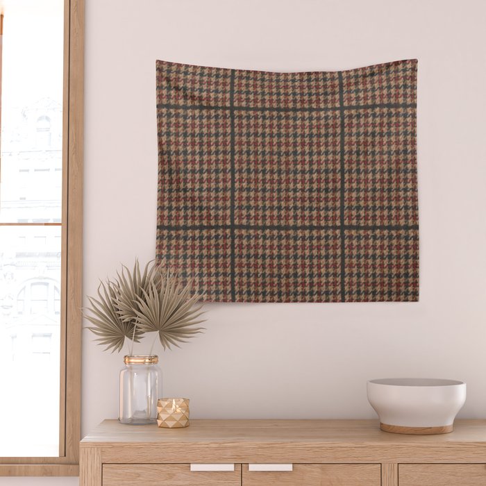 Vintage Brown Houndstooth Tweed  Wall Tapestry Gallery Image 2