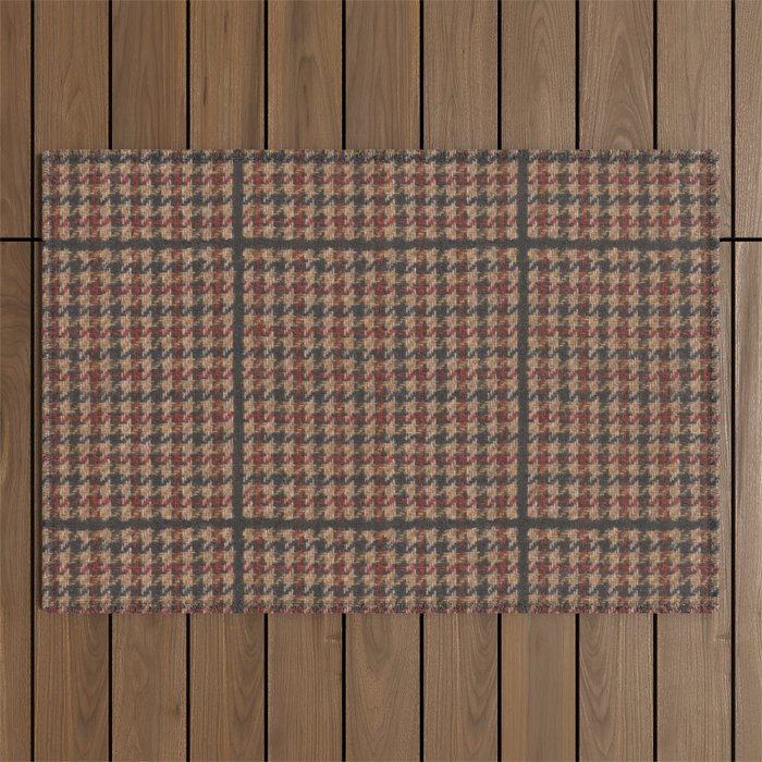 Vintage Brown Houndstooth Tweed  Outdoor Rug Gallery Image 1