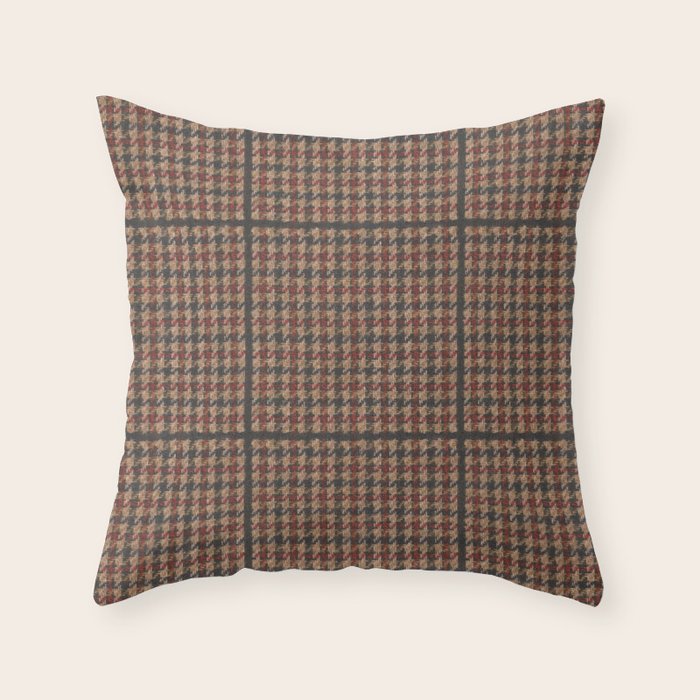 Vintage Brown Houndstooth Tweed  Throw Pillow Gallery Image 1
