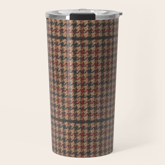 Vintage Brown Houndstooth Tweed  Travel Mug Gallery Image 1