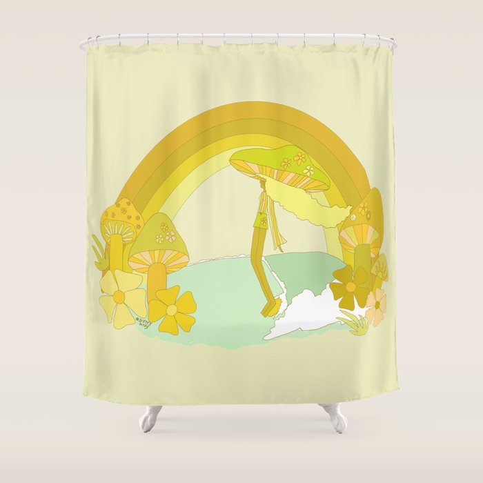Mushy mushroom longboard surf retro floral daydreams by surfy birdy Shower Curtain Gallery Image 1