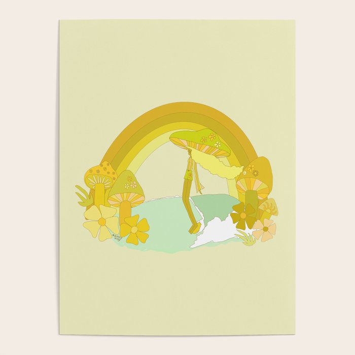 Mushy mushroom longboard surf retro floral daydreams by surfy birdy Poster Gallery Image 4