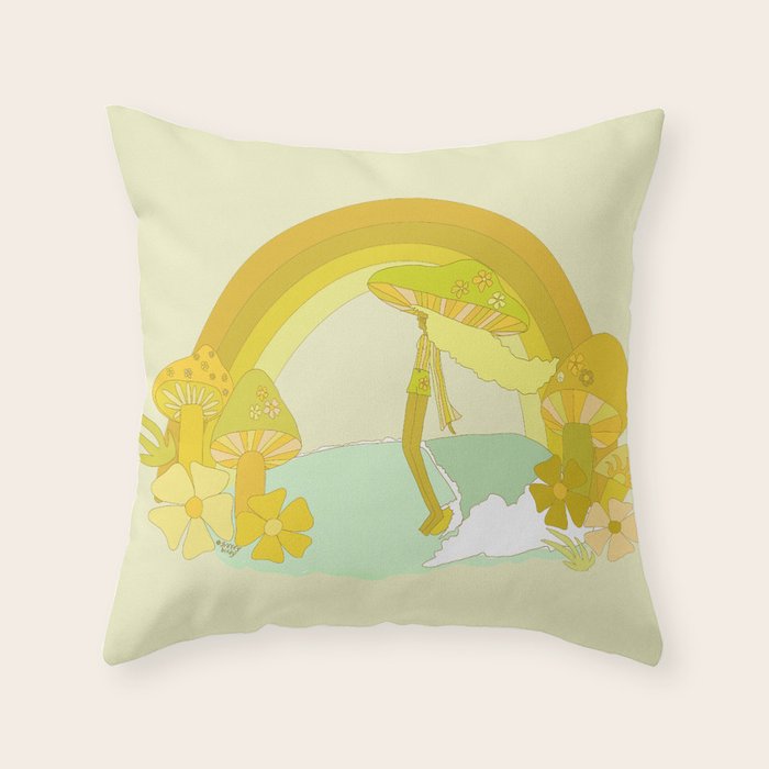 Mushy mushroom longboard surf retro floral daydreams by surfy birdy Throw Pillow Gallery Image 1