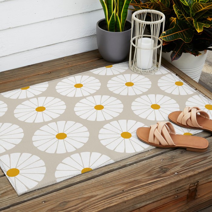 Minimal Botanical Pattern - Daisies Outdoor Rug Gallery Image 2
