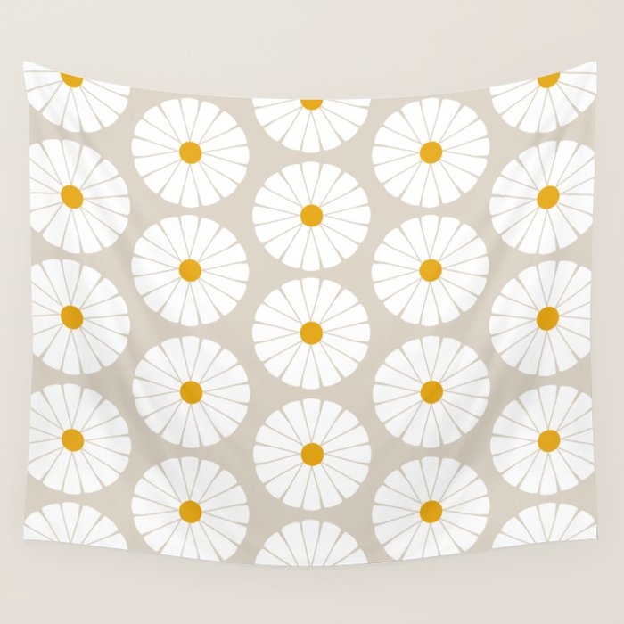 Minimal Botanical Pattern - Daisies Wall Tapestry Gallery Image 4