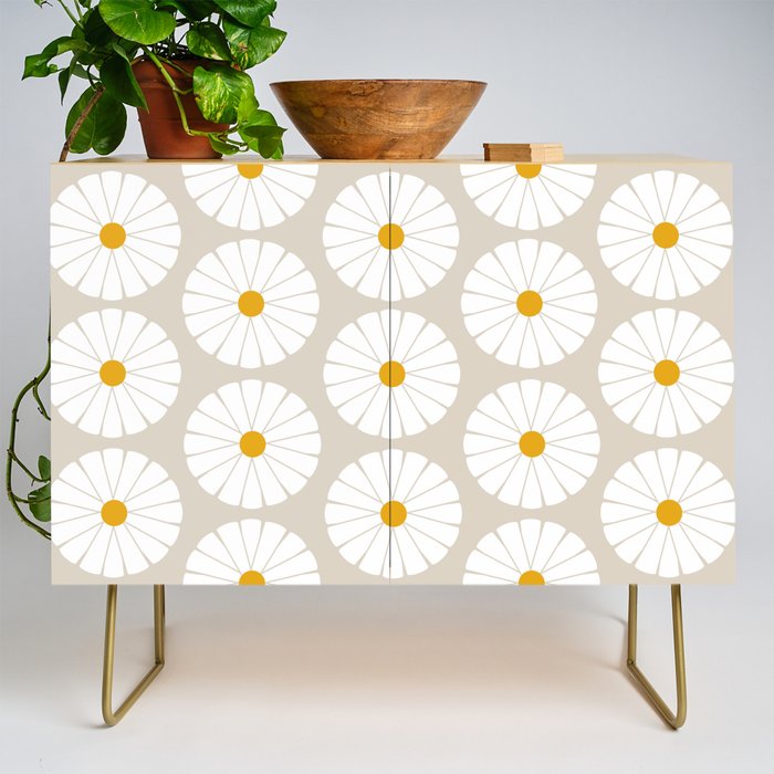 Minimal Botanical Pattern - Daisies Credenza Gallery Image 1