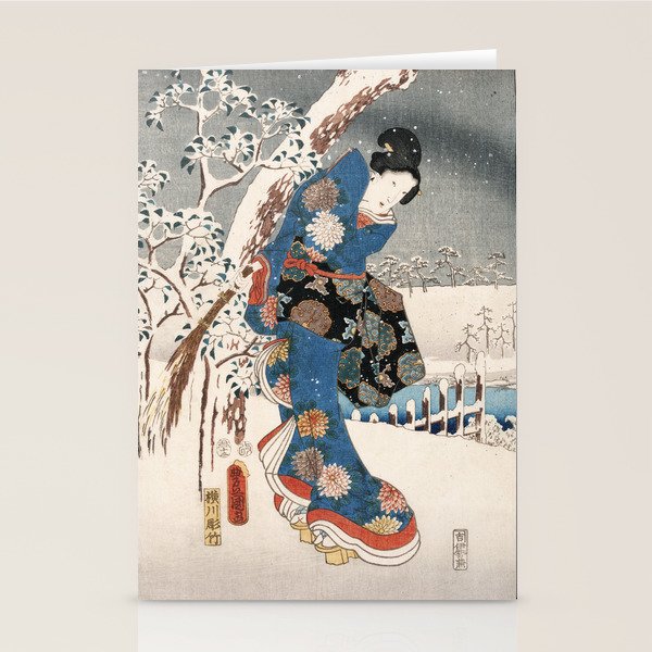 Japanese Vintage Kunisada Hiroshige Snowy Landscape Stationery Card Gallery Image 1