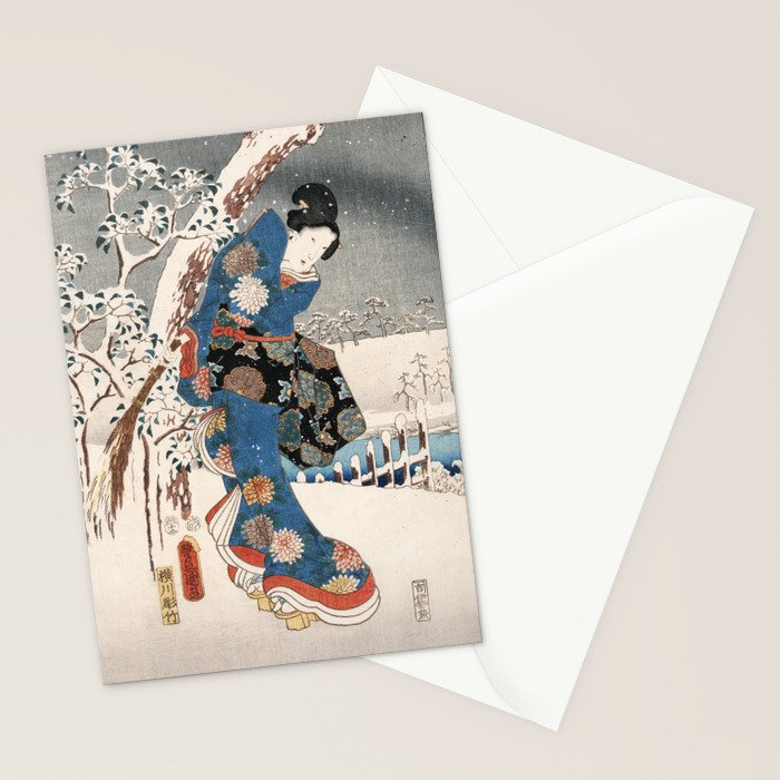 Japanese Vintage Kunisada Hiroshige Snowy Landscape Stationery Card Gallery Image 2