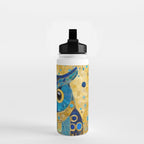 Gustav Klimt Style Blue and Gold Owl Water Bottle Gallery Image 2