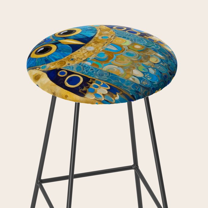 Gustav Klimt Style Blue and Gold Owl Stool Gallery Image 2