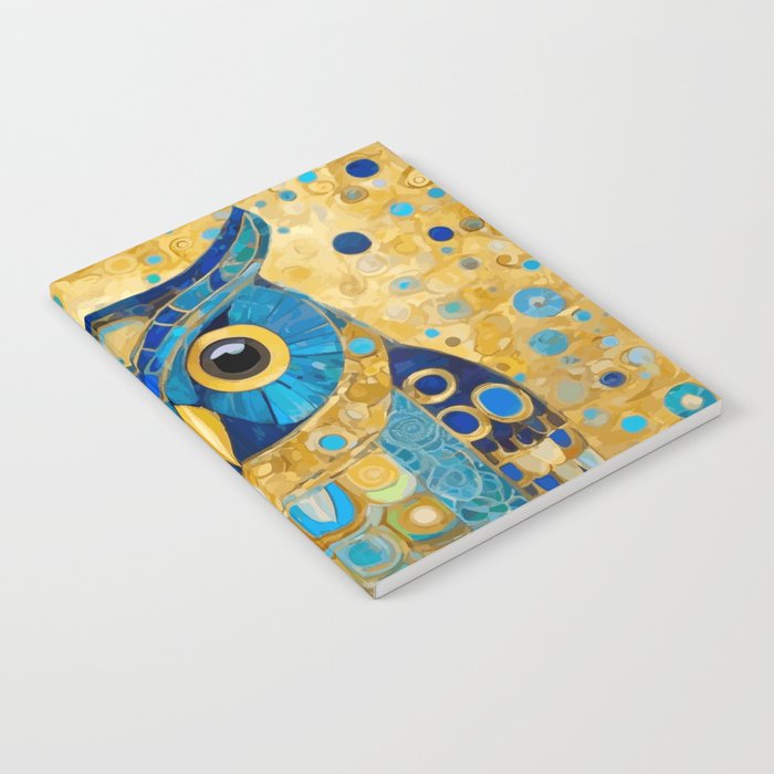 Gustav Klimt Style Blue and Gold Owl Notebook Gallery Image 2
