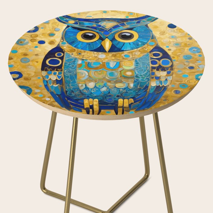 Gustav Klimt Style Blue and Gold Owl Side Table Gallery Image 2
