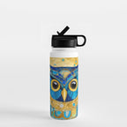 Gustav Klimt Style Blue and Gold Owl Water Bottle Gallery Image 1