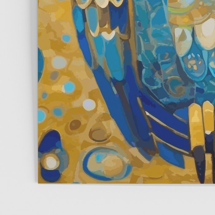 Gustav Klimt Style Blue and Gold Owl Poster Gallery Image 3