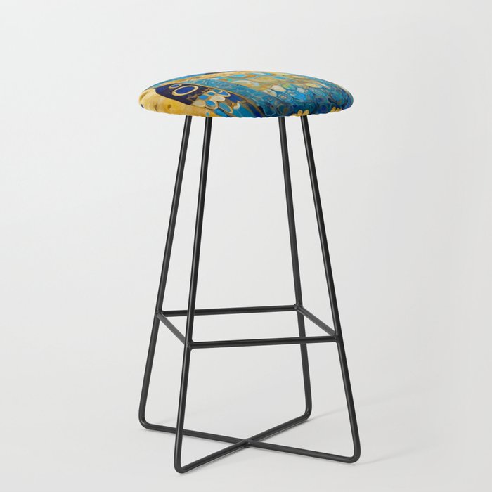 Gustav Klimt Style Blue and Gold Owl Stool Gallery Image 1