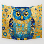 Gustav Klimt Style Blue and Gold Owl Wall Tapestry Gallery Image 4