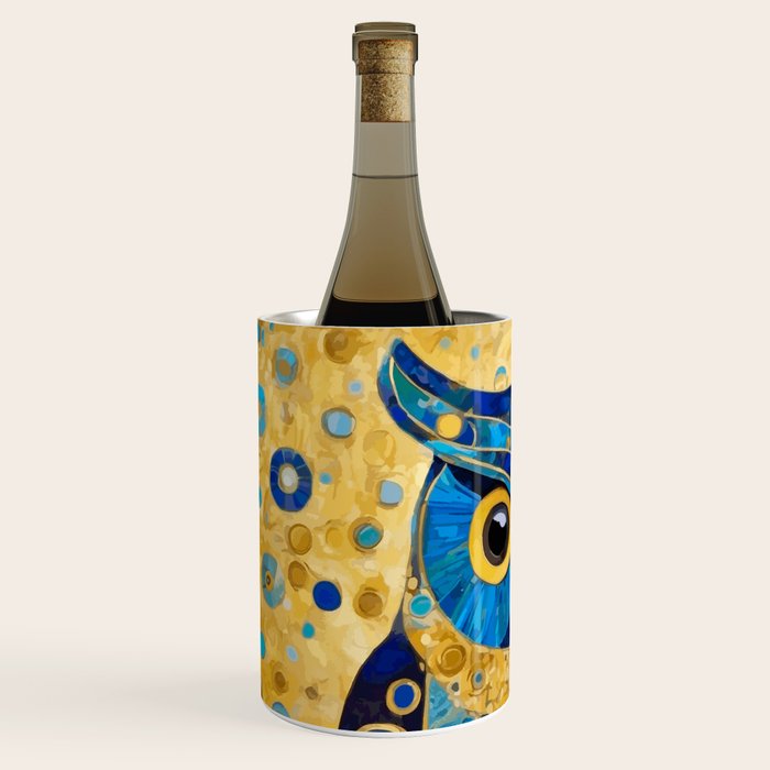 Gustav Klimt Style Blue and Gold Owl Wine Chiller Gallery Image 2
