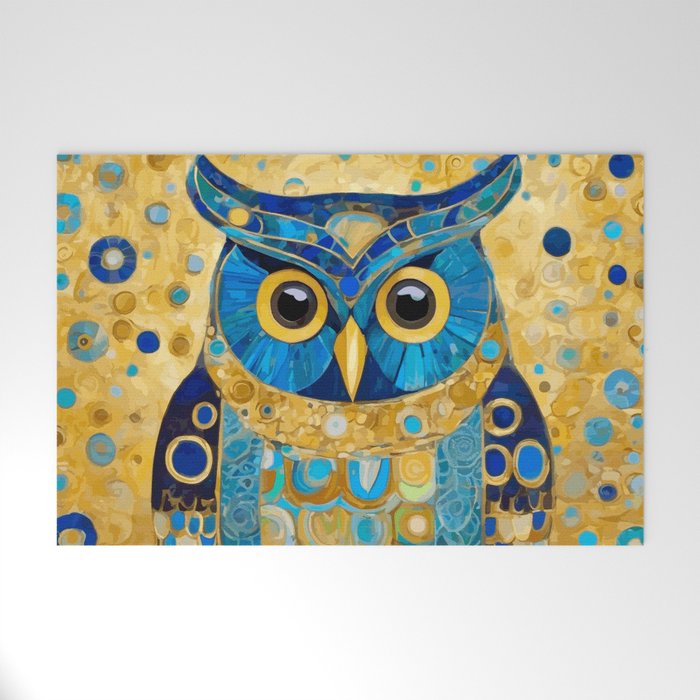 Gustav Klimt Style Blue and Gold Owl Welcome Mat Gallery Image 1