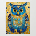Gustav Klimt Style Blue and Gold Owl Poster Gallery Image 4