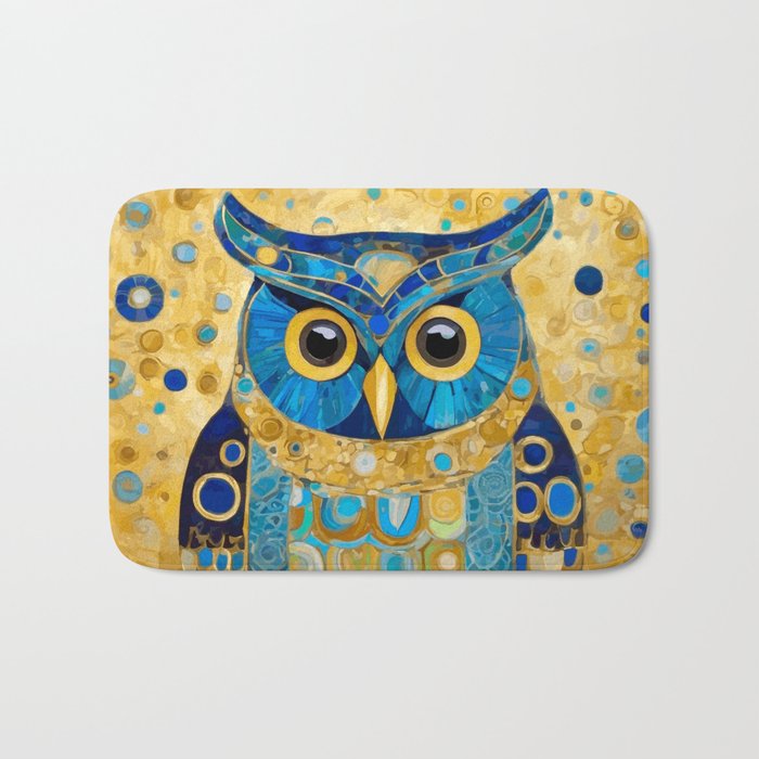 Gustav Klimt Style Blue and Gold Owl Bath Mat Gallery Image 1