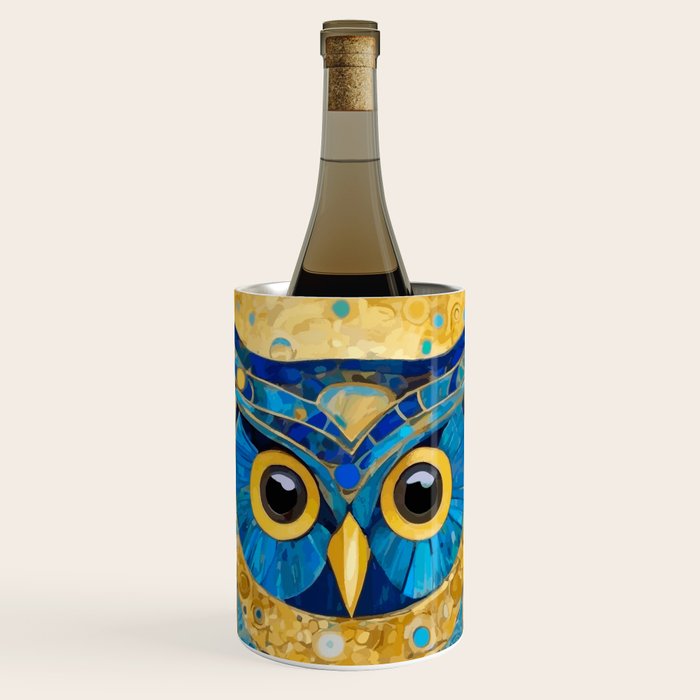 Gustav Klimt Style Blue and Gold Owl Wine Chiller Gallery Image 1