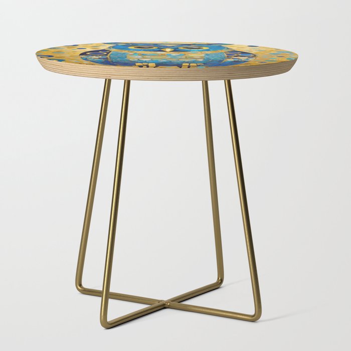 Gustav Klimt Style Blue and Gold Owl Side Table Gallery Image 1