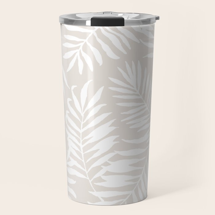 Tropical Palm Leaves - Palm Leaf Pattern - Sandy Beige Travel Mug Gallery Image 1