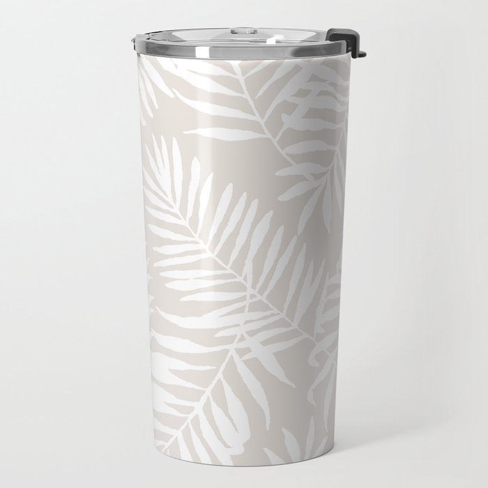 Tropical Palm Leaves - Palm Leaf Pattern - Sandy Beige Travel Mug Gallery Image 2