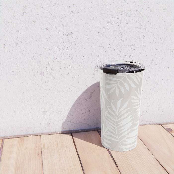 Tropical Palm Leaves - Palm Leaf Pattern - Sandy Beige Travel Mug Gallery Image 4