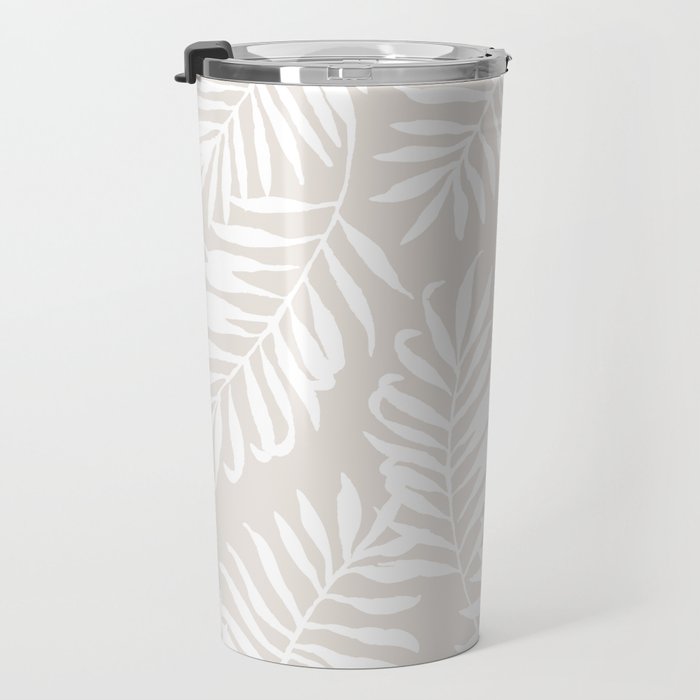 Tropical Palm Leaves - Palm Leaf Pattern - Sandy Beige Travel Mug Gallery Image 3