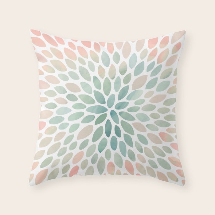 Floral Bloom, Abstract Watercolor, Coral, Peach, Green, Floral Prints Throw Pillow Gallery Image 6