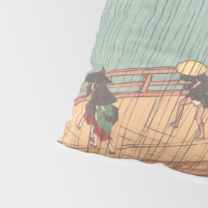 Vintage Japanese Woodblock Print Art - Sudden Shower Over Shin Ohashi Bridge And Atake By Utagawa Hiroshige, 1850's. Pillow Sham Gallery Image 4