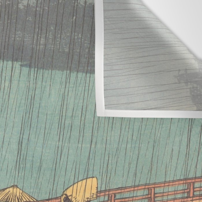 Vintage Japanese Woodblock Print Art - Sudden Shower Over Shin Ohashi Bridge And Atake By Utagawa Hiroshige, 1850's. Wall Tapestry Gallery Image 3