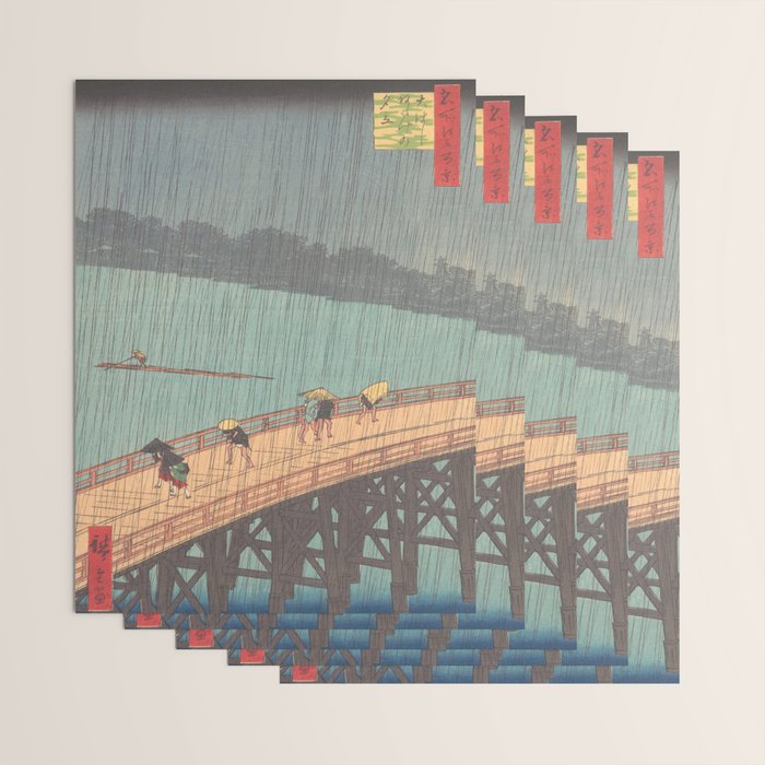 Vintage Japanese Woodblock Print Art - Sudden Shower Over Shin Ohashi Bridge And Atake By Utagawa Hiroshige, 1850's. Wrapping Paper Gallery Image 3