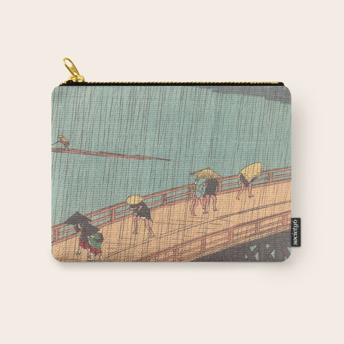 Vintage Japanese Woodblock Print Art - Sudden Shower Over Shin Ohashi Bridge And Atake By Utagawa Hiroshige, 1850's. Carry All Pouch Gallery Image 1