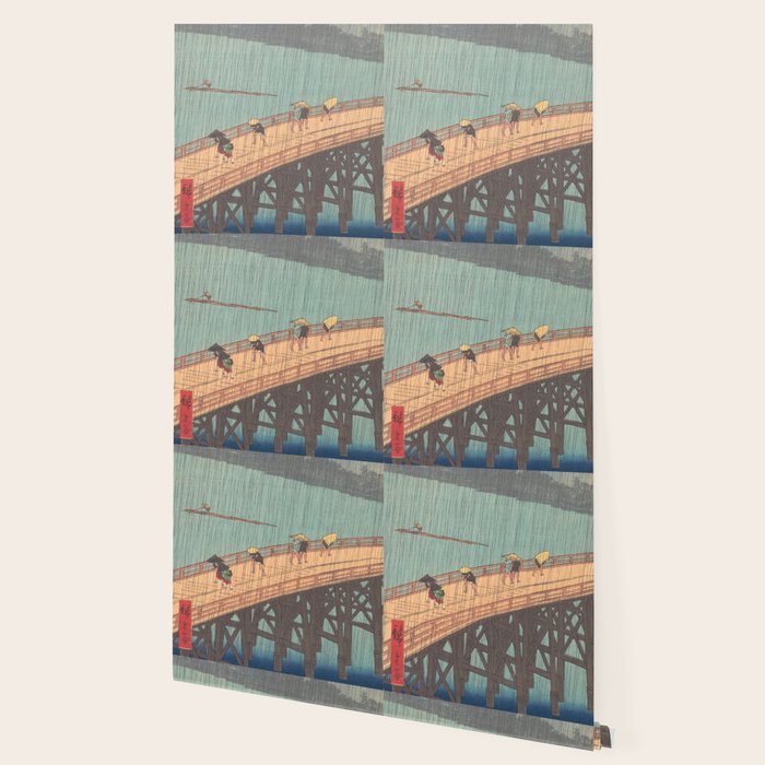 Vintage Japanese Woodblock Print Art - Sudden Shower Over Shin Ohashi Bridge And Atake By Utagawa Hiroshige, 1850's. Wallpaper Gallery Image 2