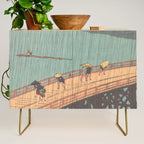 Vintage Japanese Woodblock Print Art - Sudden Shower Over Shin Ohashi Bridge And Atake By Utagawa Hiroshige, 1850's. Credenza Gallery Image 1