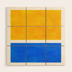 Primary Yellow Cerulean Blue Mid Century Modern Abstract Minimalist Rothko Color Field Squares Wood Wall Art Gallery Image 1