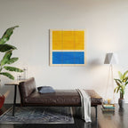 Primary Yellow Cerulean Blue Mid Century Modern Abstract Minimalist Rothko Color Field Squares Wood Wall Art Gallery Image 2