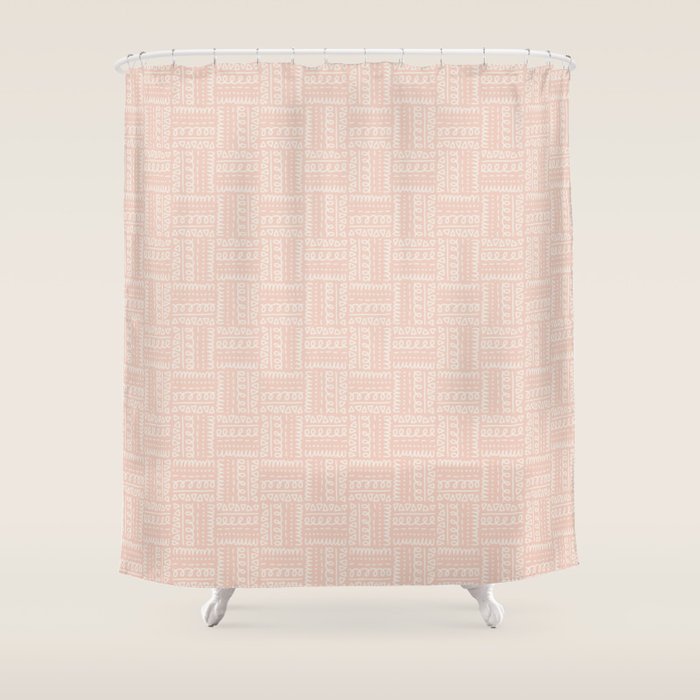 Sweet Doodle Squares . Peachy Pink Shower Curtain Gallery Image 1