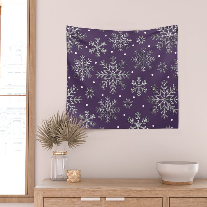 Vintage Christmas Silver snowflakes plum purple Wall Tapestry Gallery Image 2