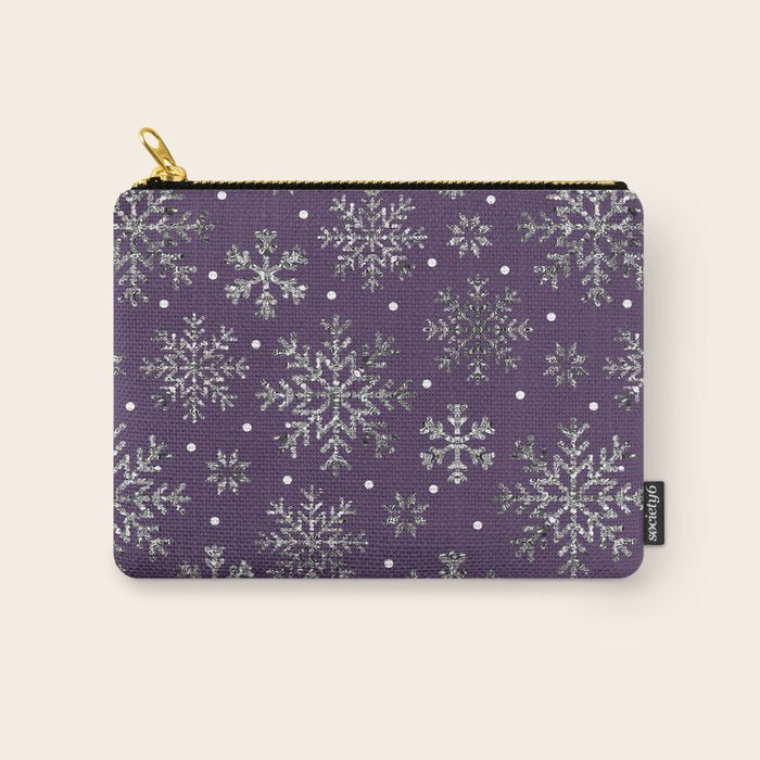 Vintage Christmas Silver snowflakes plum purple Carry All Pouch Gallery Image 1