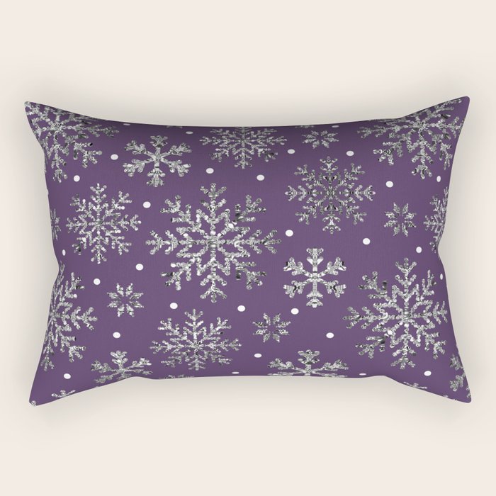 Vintage Christmas Silver snowflakes plum purple Rectangular Pillow Gallery Image 2