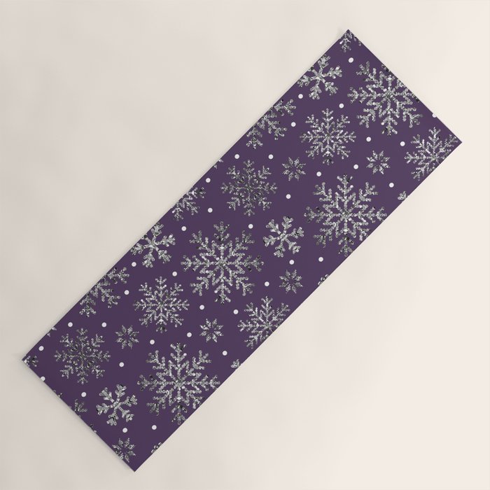 Vintage Christmas Silver snowflakes plum purple Yoga Mat Gallery Image 1