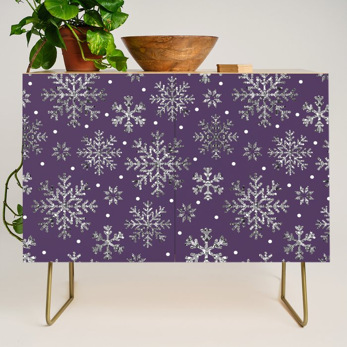 Vintage Christmas Silver snowflakes plum purple Credenza Gallery Image 1
