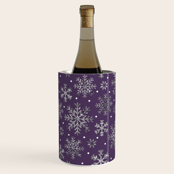 Vintage Christmas Silver snowflakes plum purple Wine Chiller Gallery Image 1