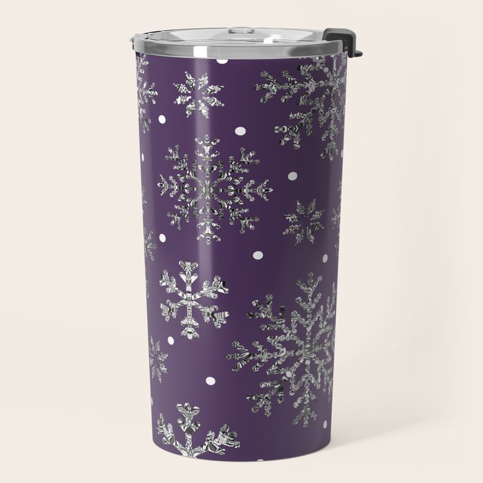 Vintage Christmas Silver snowflakes plum purple Travel Mug Gallery Image 2