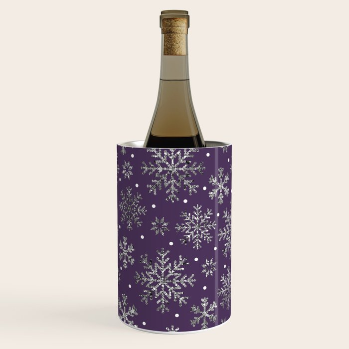Vintage Christmas Silver snowflakes plum purple Wine Chiller Gallery Image 2