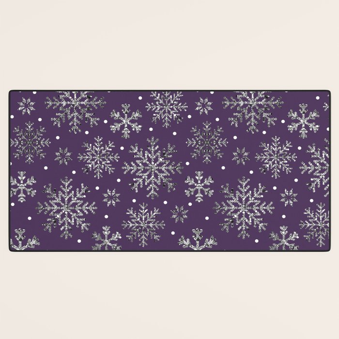 Vintage Christmas Silver snowflakes plum purple Desk Mat Gallery Image 3